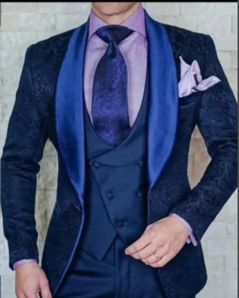 Aidase Elegant Mens Suits 2024 Italian Design Custom Made Purple Jacquard Smoking Tuxedo Jacket 3 Piece Groom Wedding Suits For Men