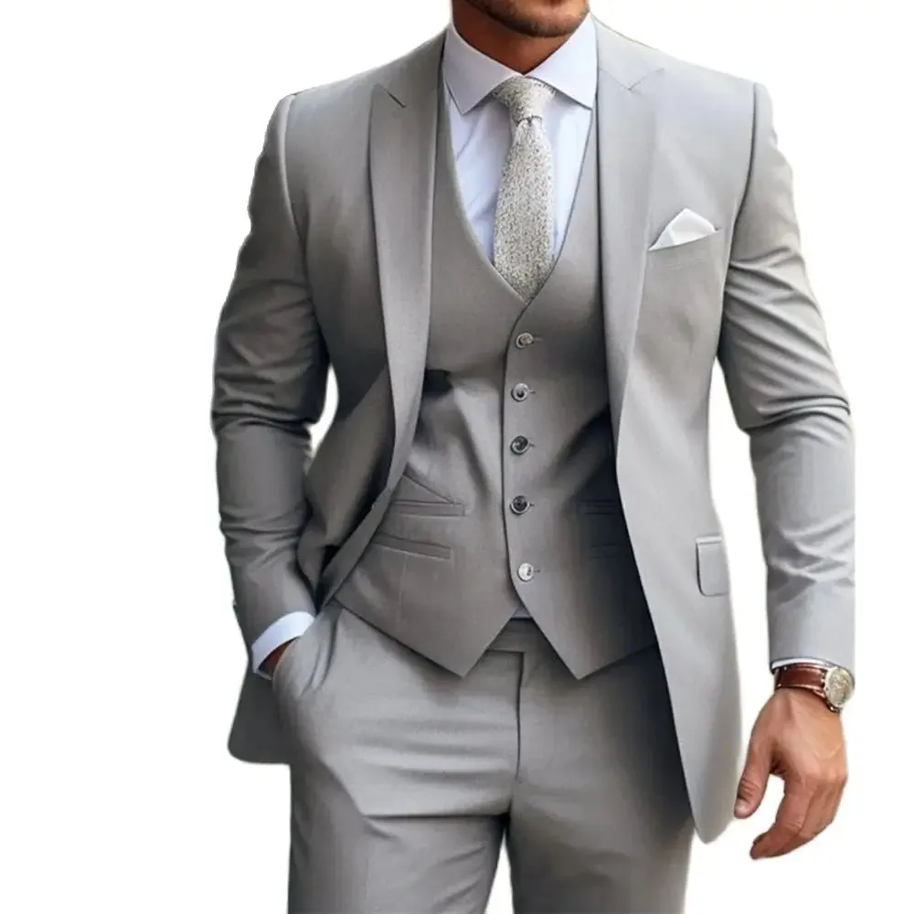 Aidase Luxury Men's Suits Bespoke Grey Costume Homme Slim Fit Formal Wedding Outfits 3 Piece Jacket Pants With Vest Custom Made 2024