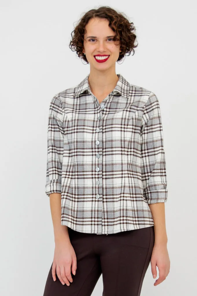 Alexis Top, Coffee Plaid , Cotton