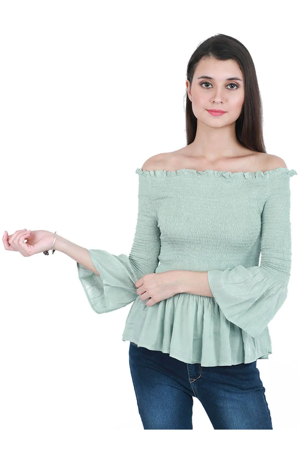 Aqua Oasis Off-Shoulder Smock Top