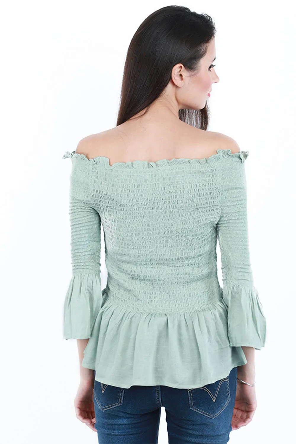 Aqua Oasis Off-Shoulder Smock Top