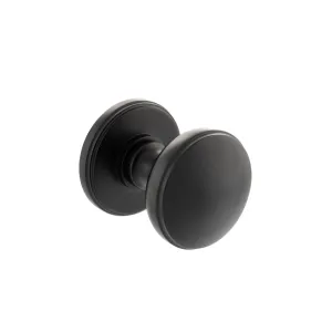 Atlantic Edison Solid Brass Domed Mortice Knob on Concealed Fix Rose - Matt Black