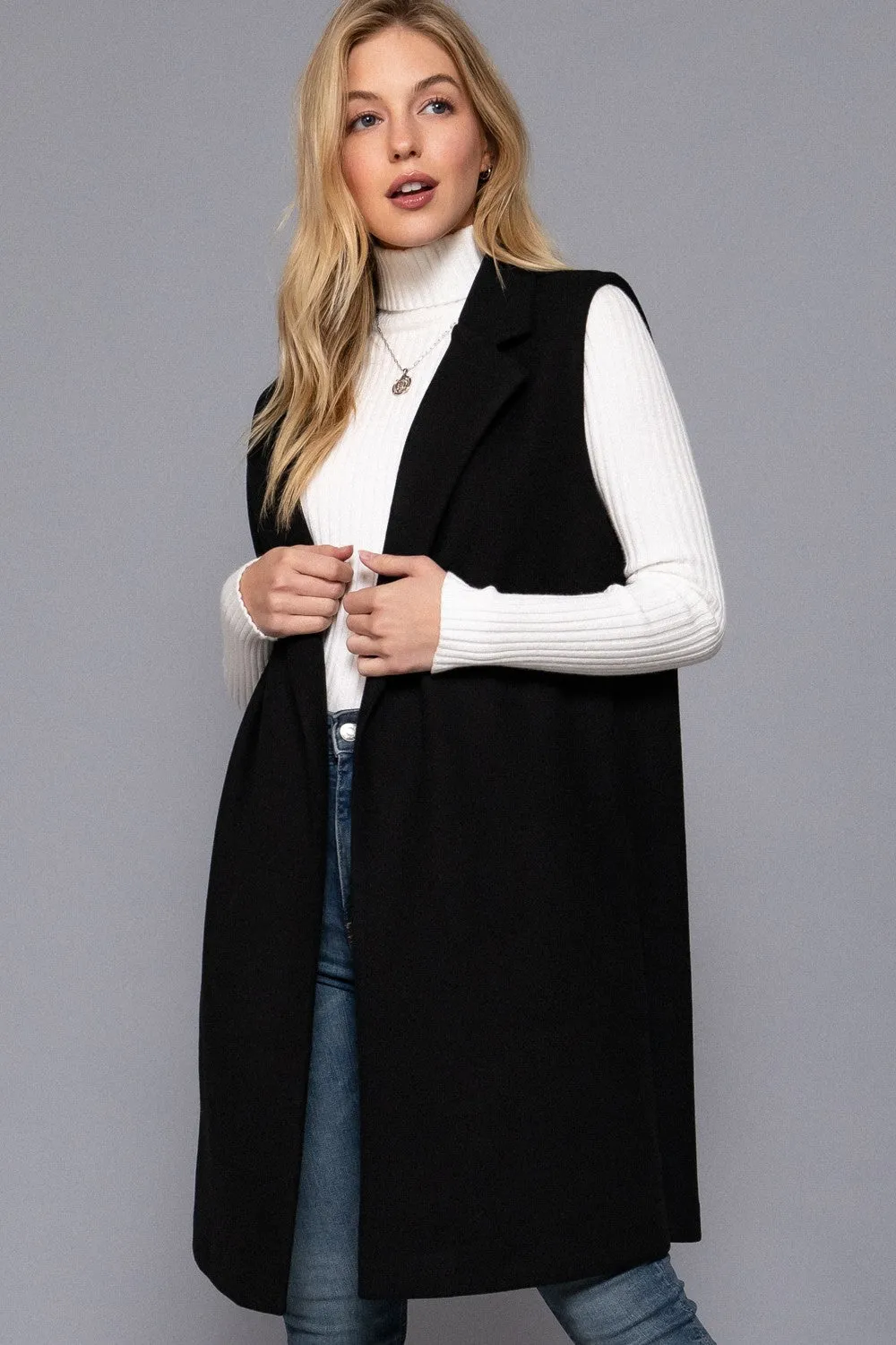 Black Collared Open Vest