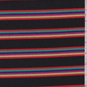 Black Rainbow Stripe Poor Boy Rib Knit Fabric