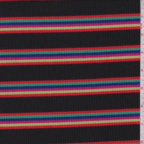 Black Rainbow Stripe Poor Boy Rib Knit Fabric