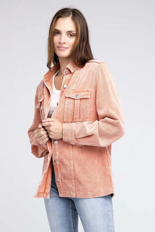 Corduroy Buttoned Down Jacket Shacket