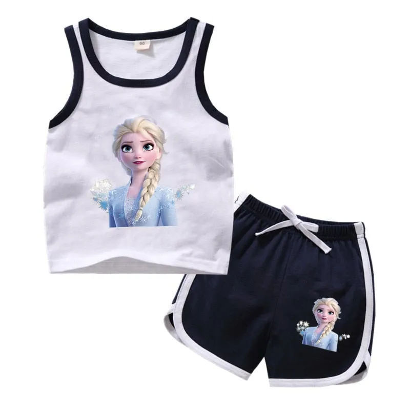 Creative Disney Elsa's Print Tank Tops & Shorts Set