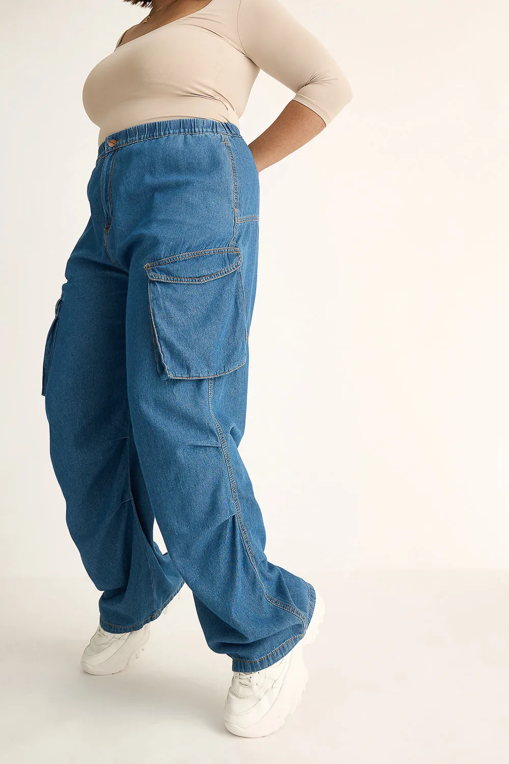 Denim Lightweight Pleated Cargo Pants