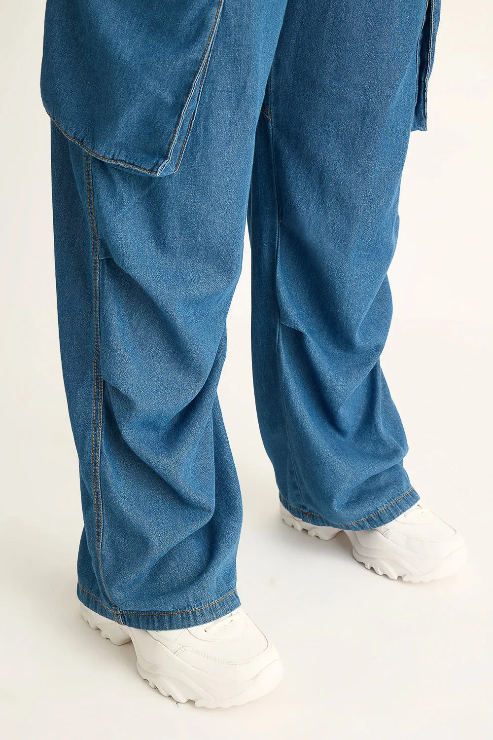 Denim Lightweight Pleated Cargo Pants