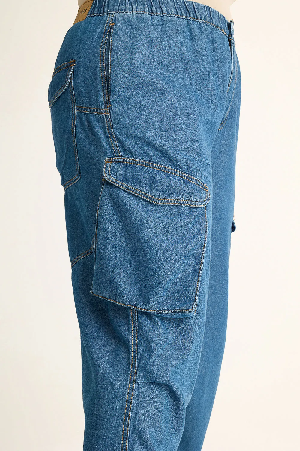 Denim Lightweight Pleated Cargo Pants