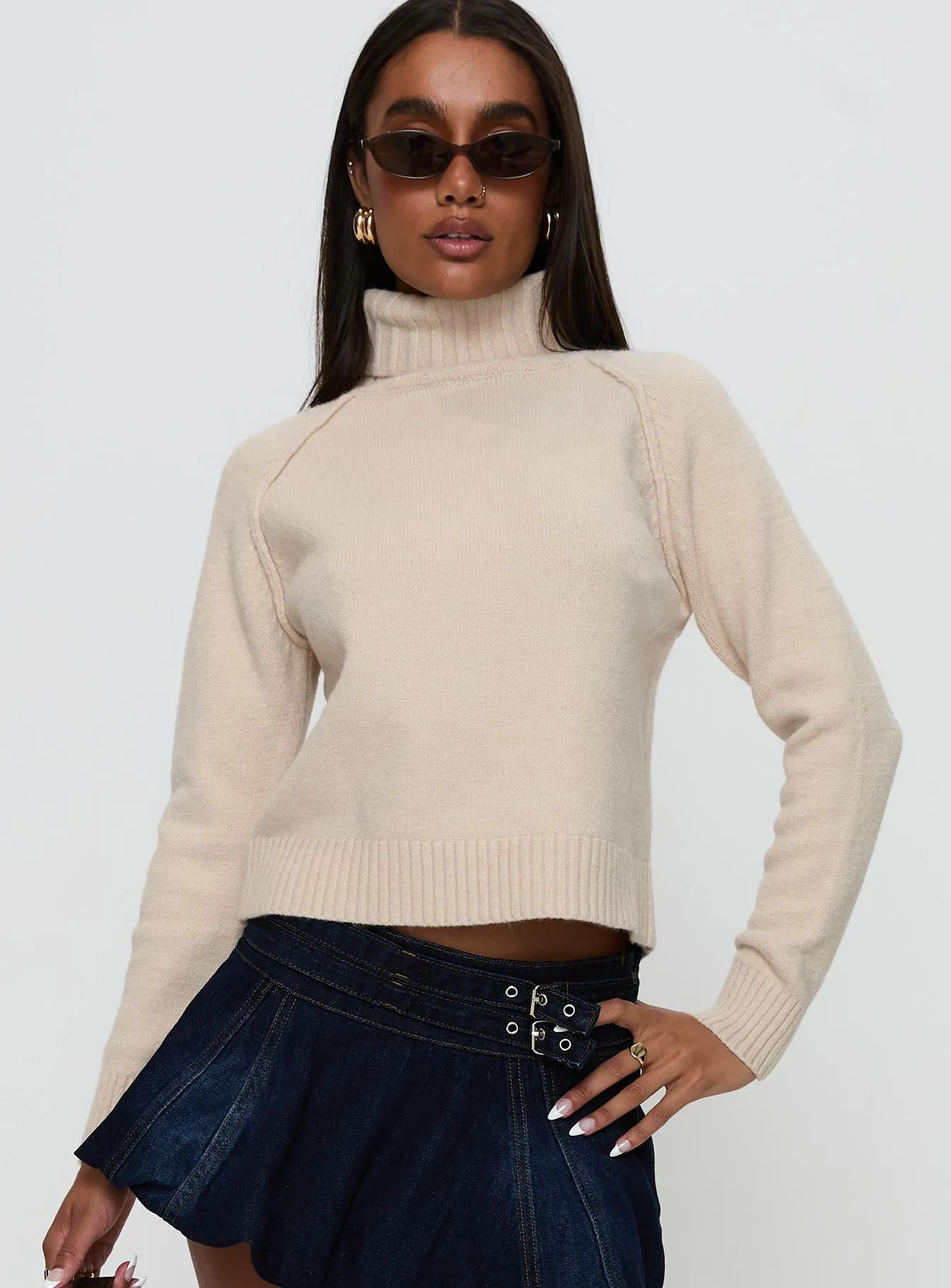 Enrica Funnel Neck Knit Sweater Cream