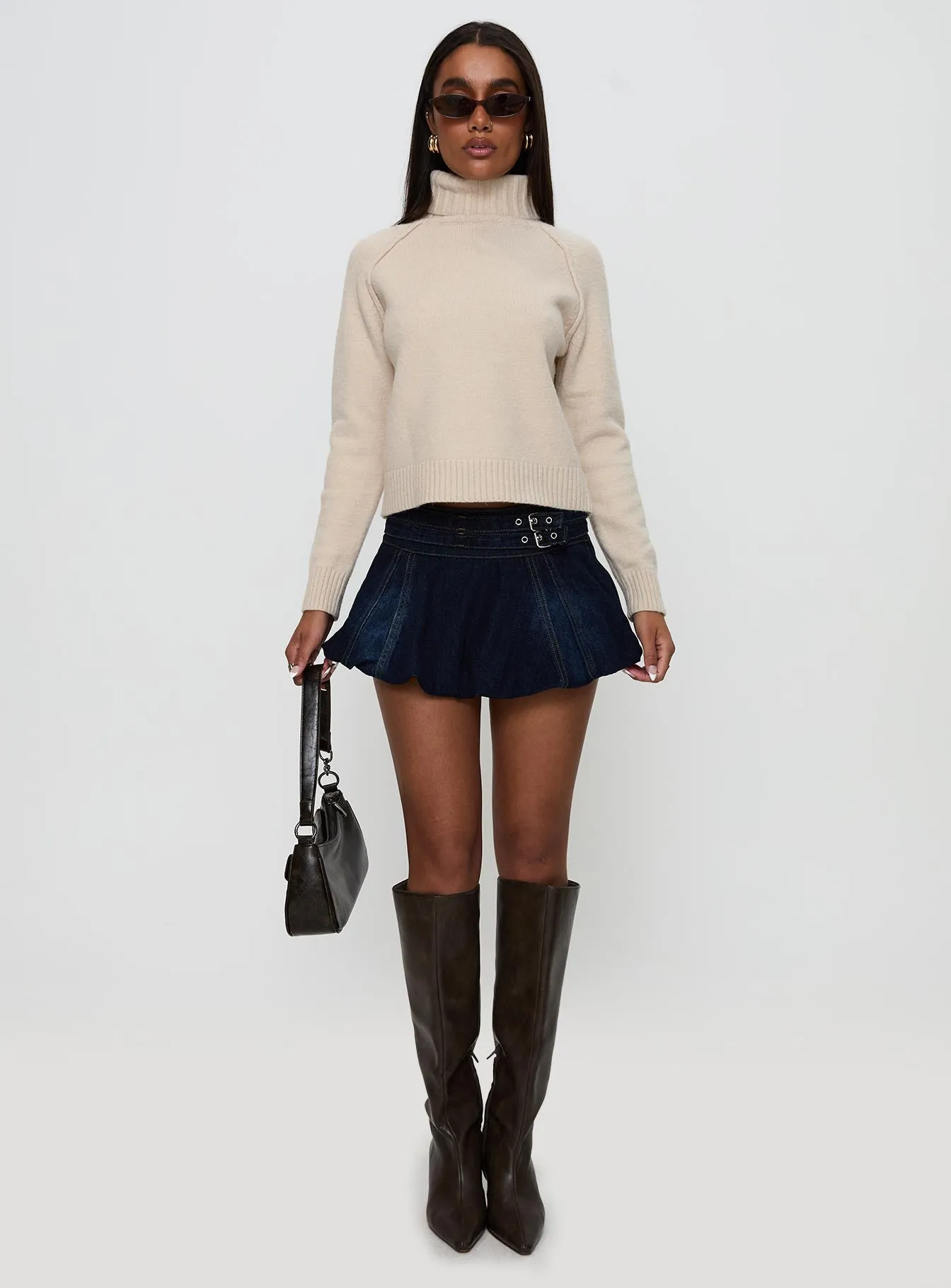 Enrica Funnel Neck Knit Sweater Cream