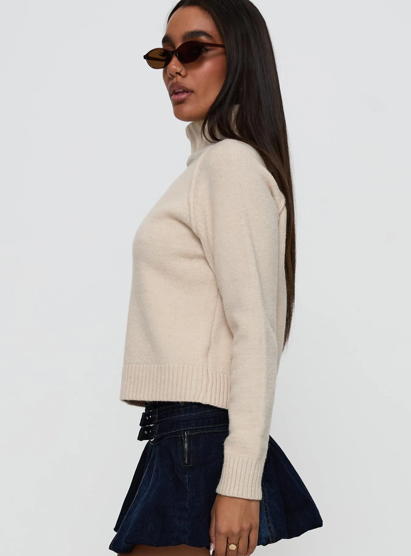 Enrica Funnel Neck Knit Sweater Cream