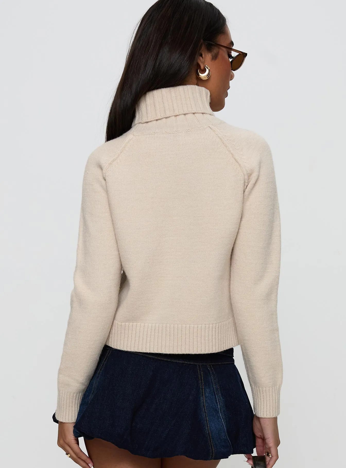 Enrica Funnel Neck Knit Sweater Cream