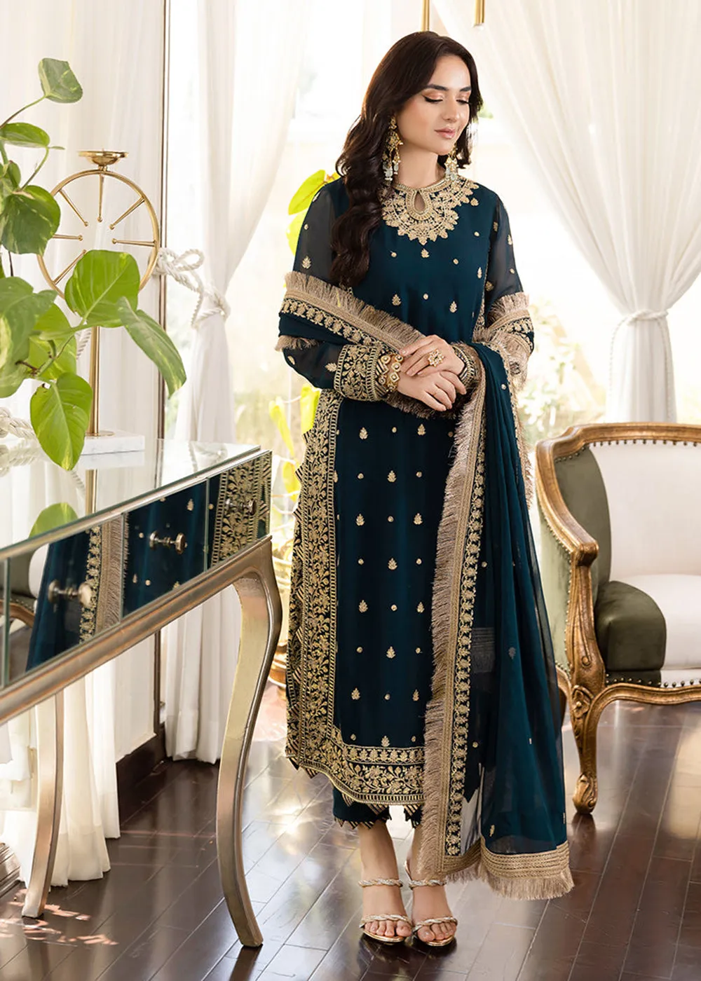 Essex Green Suit - Maahru, Noorie & Meerub '23 by Asim Jofa - AJSM-31