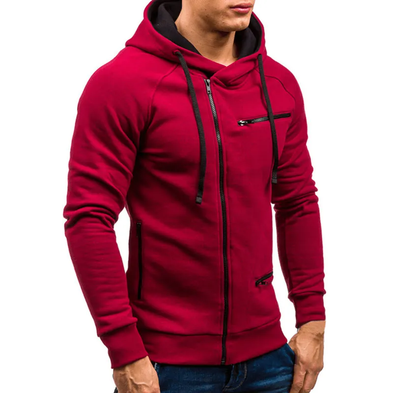 Fashion Solid Color Long Sleeves Zipper Hoodie / Warm Male Sportwear - SF1225