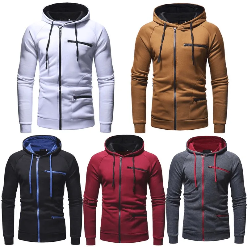 Fashion Solid Color Long Sleeves Zipper Hoodie / Warm Male Sportwear - SF1225