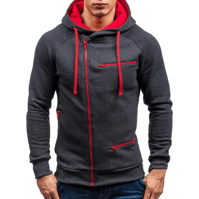 Fashion Solid Color Long Sleeves Zipper Hoodie / Warm Male Sportwear - SF1225