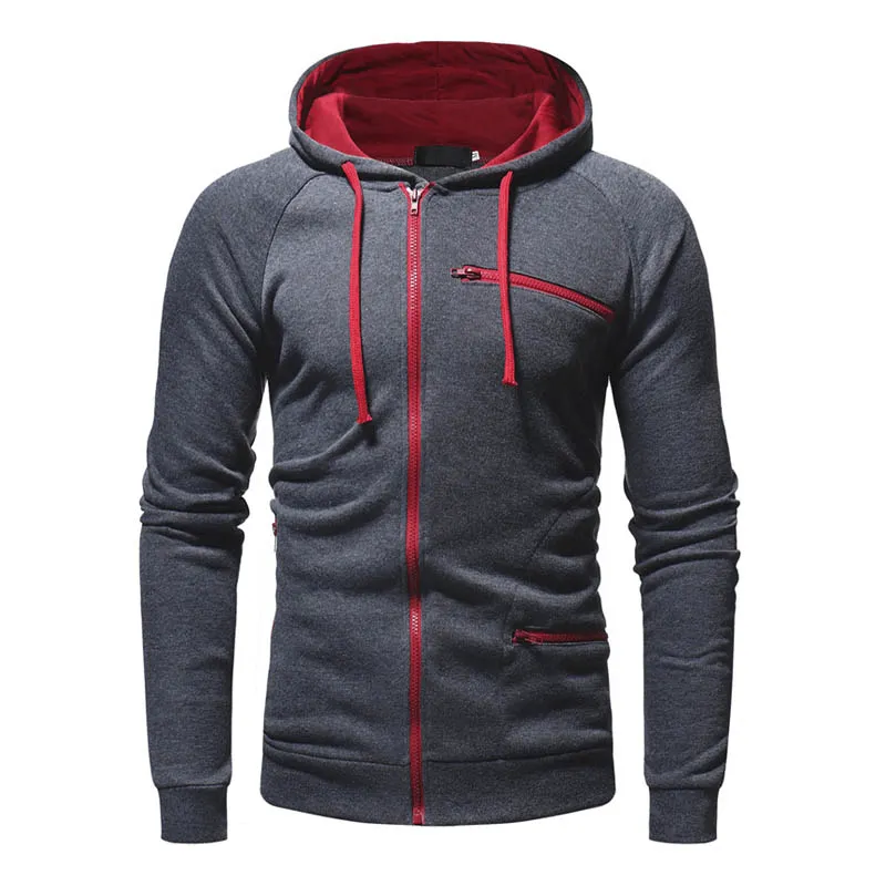 Fashion Solid Color Long Sleeves Zipper Hoodie / Warm Male Sportwear - SF1225