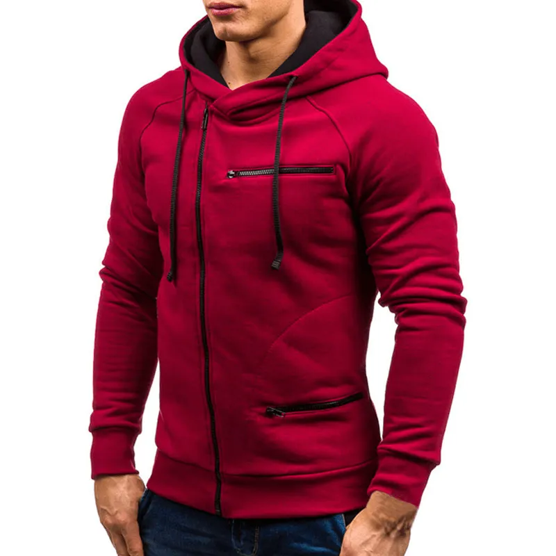 Fashion Solid Color Long Sleeves Zipper Hoodie / Warm Male Sportwear - SF1225