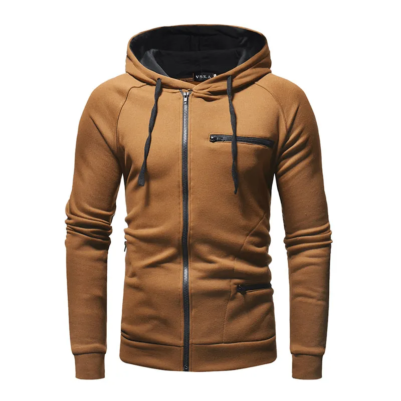 Fashion Solid Color Long Sleeves Zipper Hoodie / Warm Male Sportwear - SF1225