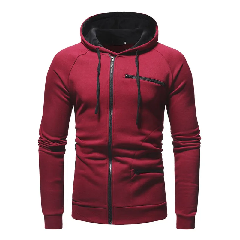 Fashion Solid Color Long Sleeves Zipper Hoodie / Warm Male Sportwear - SF1225