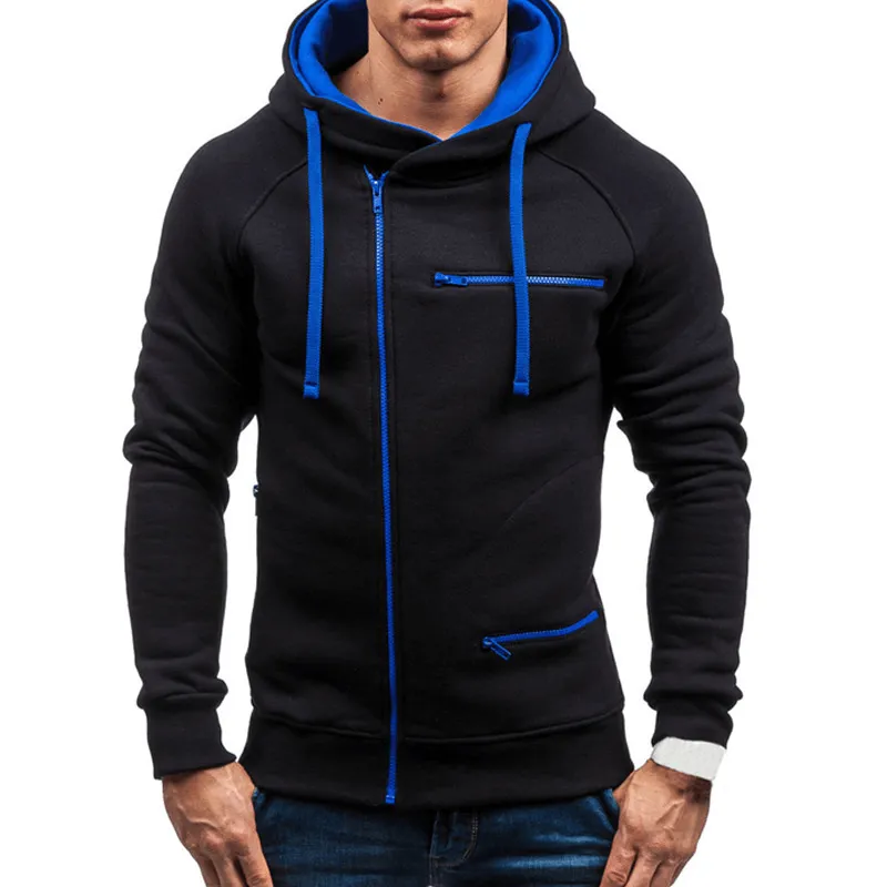 Fashion Solid Color Long Sleeves Zipper Hoodie / Warm Male Sportwear - SF1225