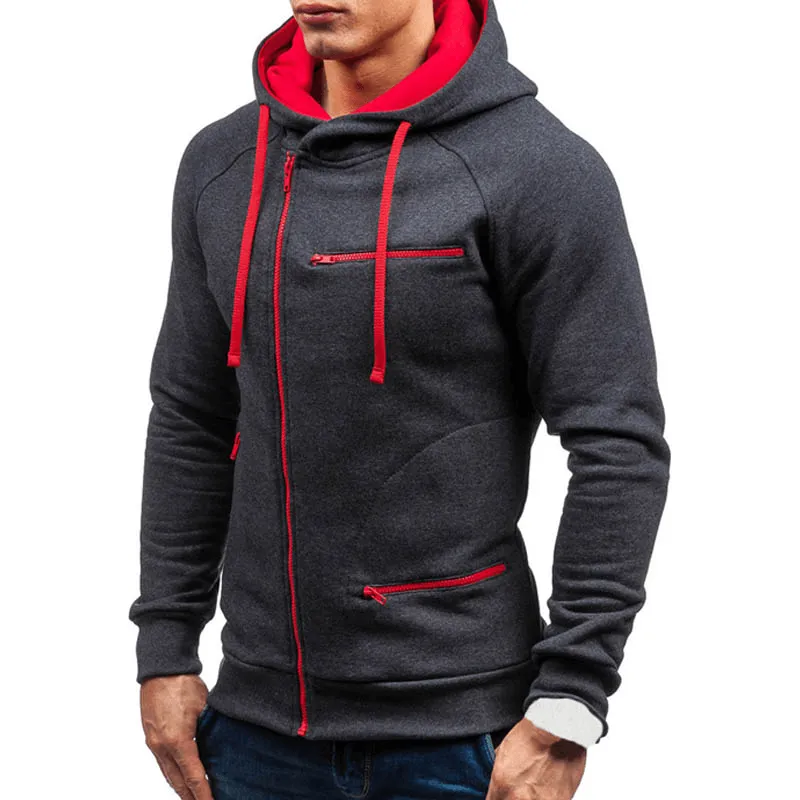 Fashion Solid Color Long Sleeves Zipper Hoodie / Warm Male Sportwear - SF1225