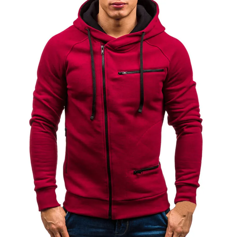 Fashion Solid Color Long Sleeves Zipper Hoodie / Warm Male Sportwear - SF1225