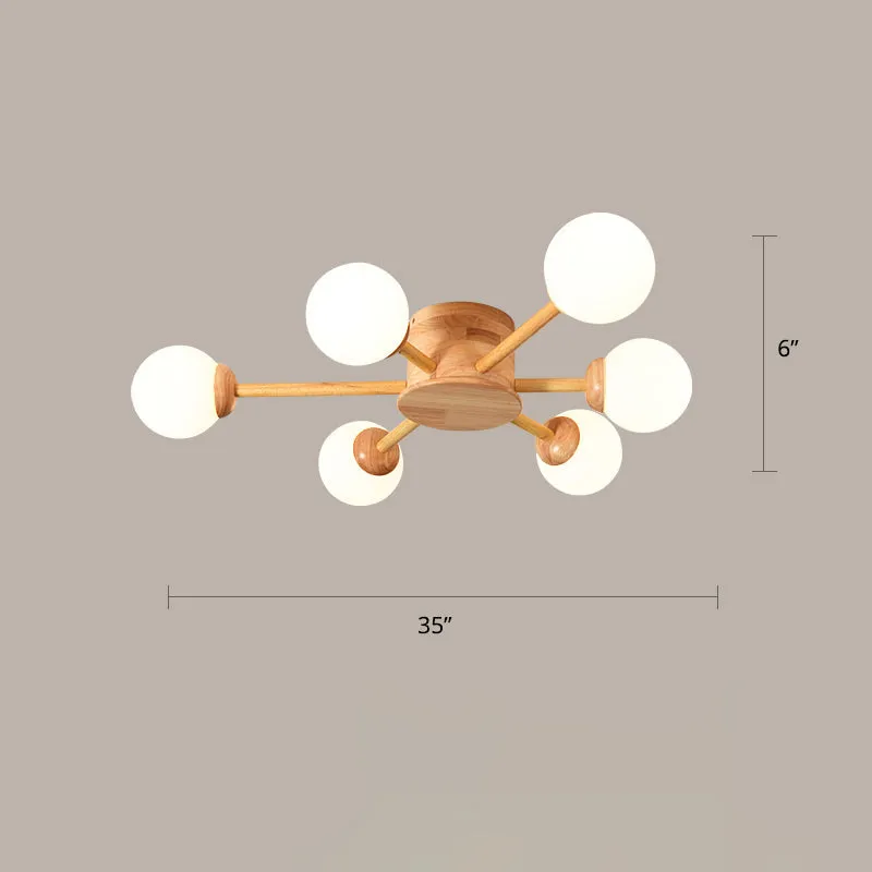 Frosted Glass Wood Chandelier: Semi-Flush Minimalist Ceiling Mount for Bedroom