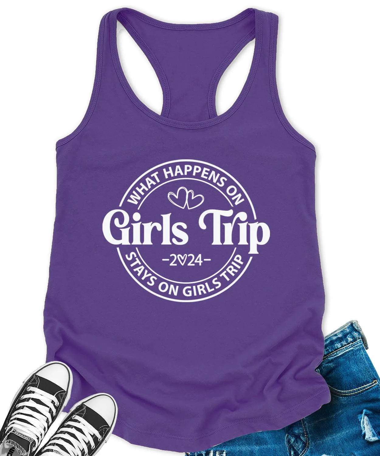 Girls Trip 2024 Racerback Tank Top for Women Letter Print Sleeveless Summer Tops