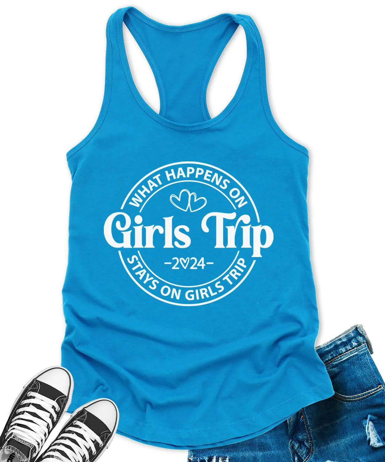 Girls Trip 2024 Racerback Tank Top for Women Letter Print Sleeveless Summer Tops