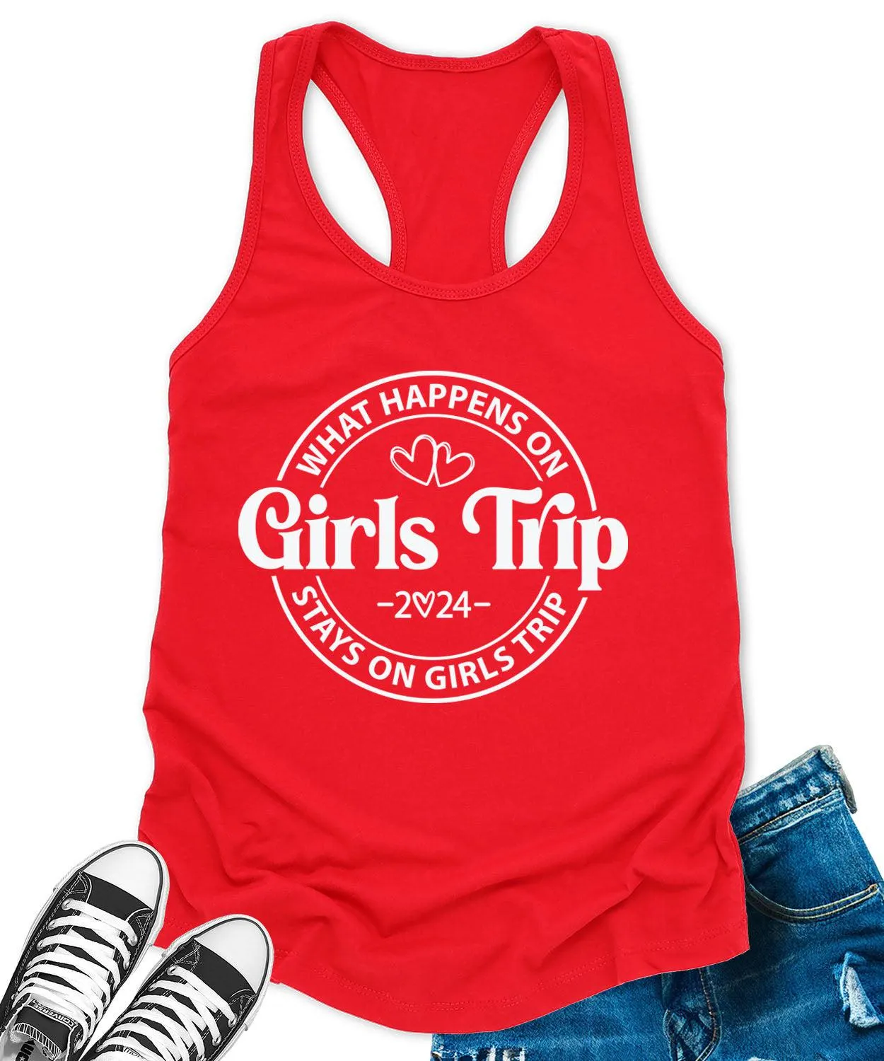 Girls Trip 2024 Racerback Tank Top for Women Letter Print Sleeveless Summer Tops