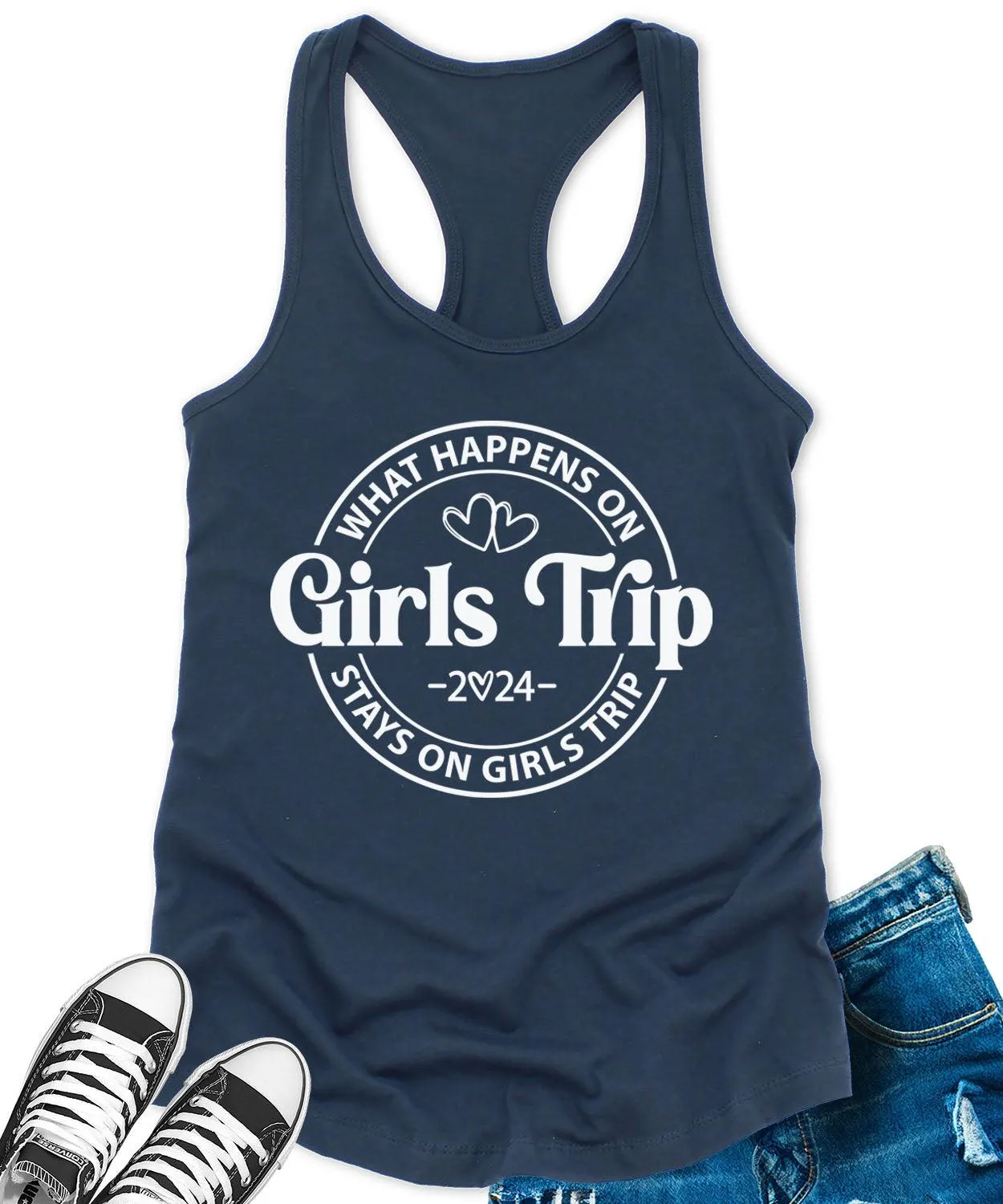 Girls Trip 2024 Racerback Tank Top for Women Letter Print Sleeveless Summer Tops