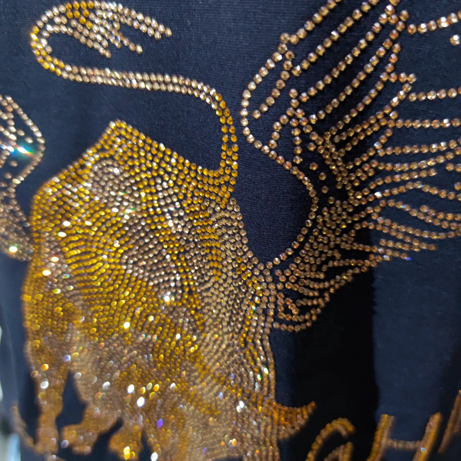 Glittering Winged Bull Rhinestones Decorated T-Shirt