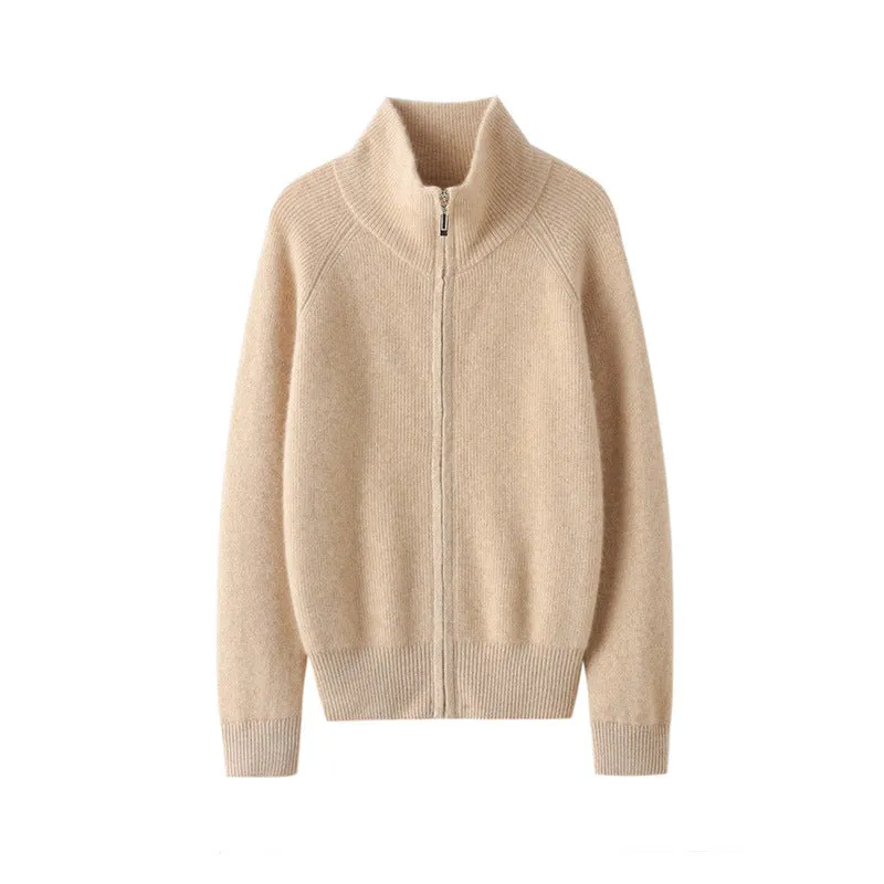 High-end Women's Thickened Knitted Hooded Zipper Hoodie Loose Cashmere Cardigan