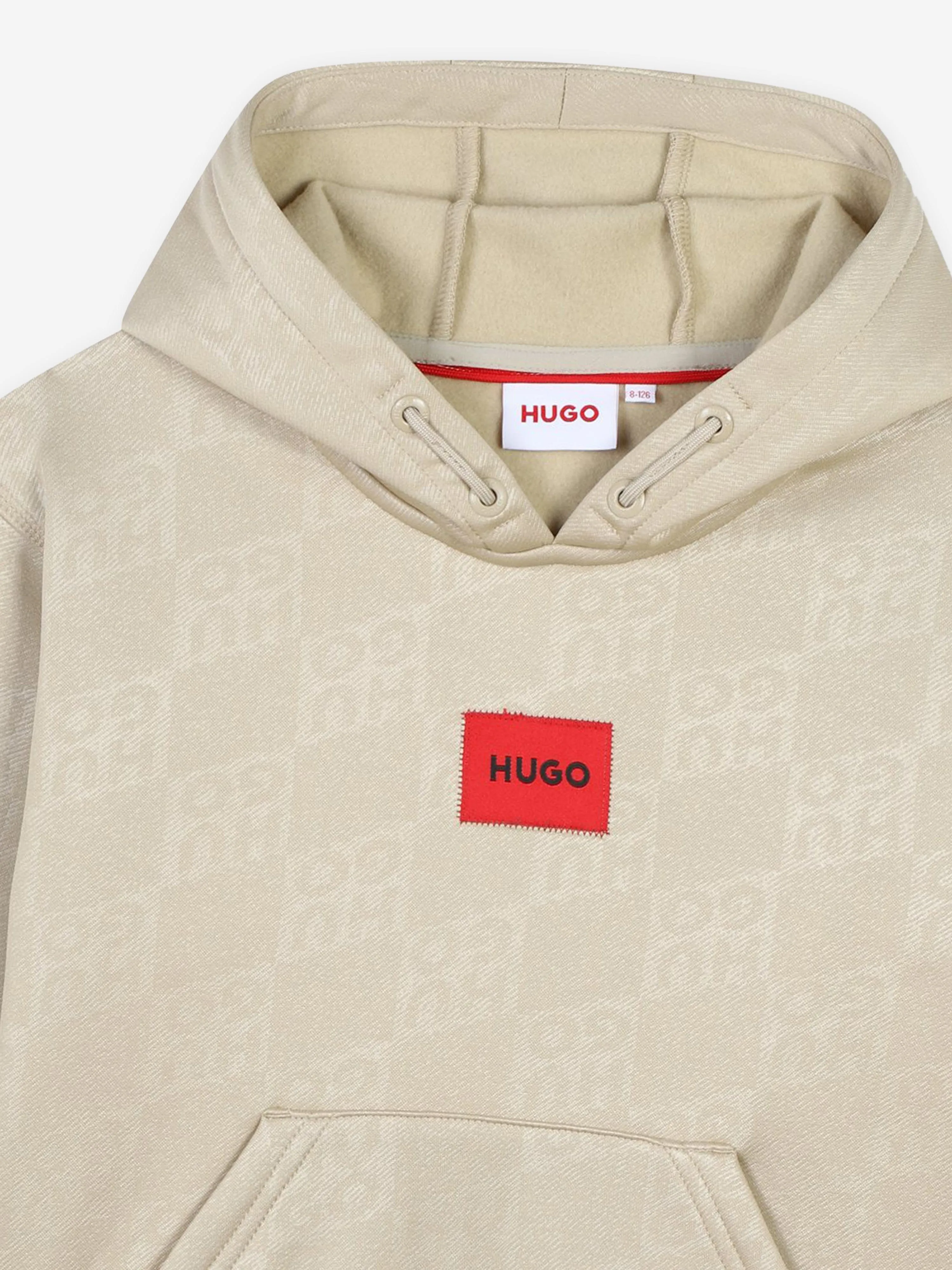 Hugo Boys Logo Hoodie in Beige