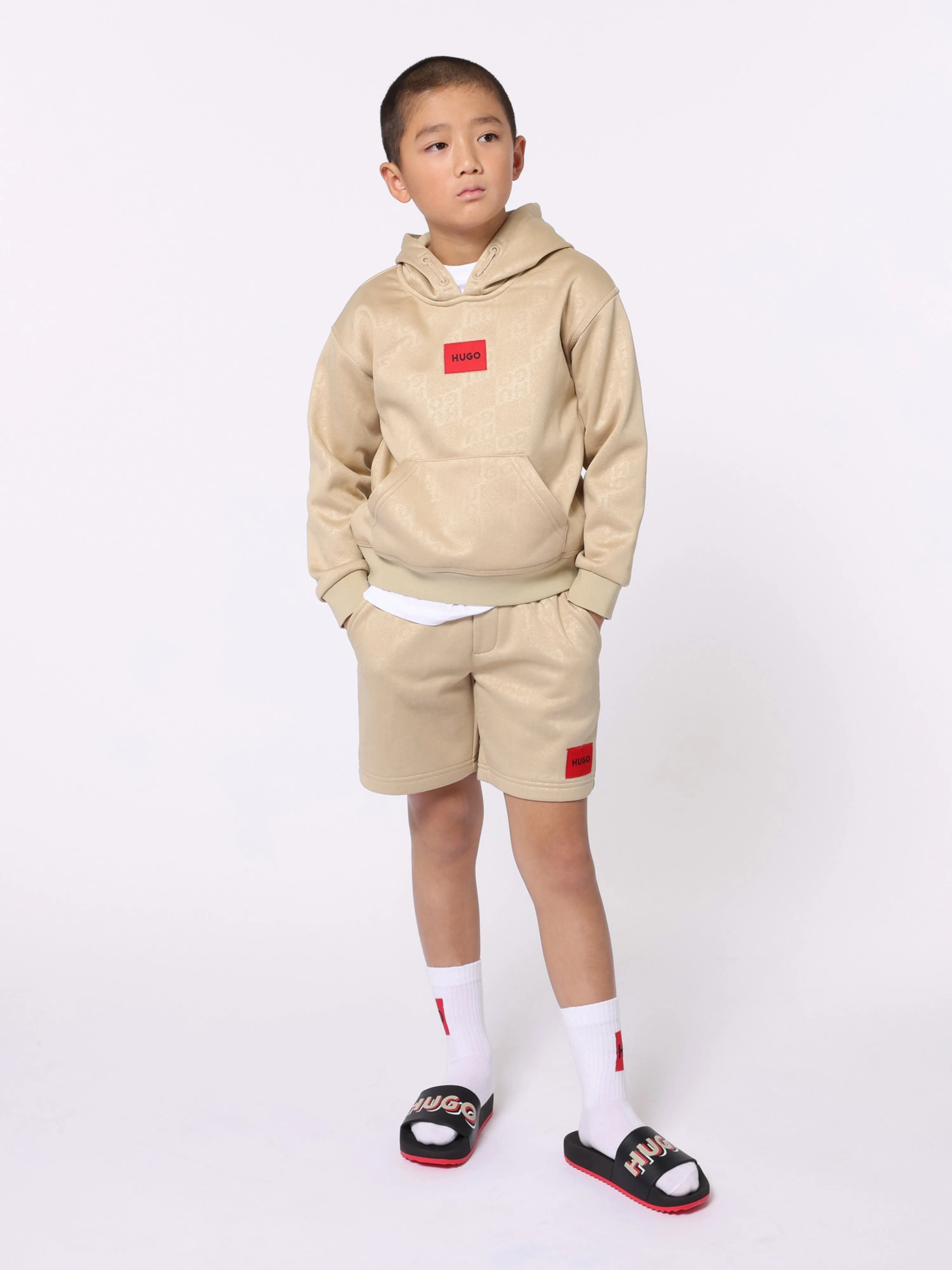 Hugo Boys Logo Hoodie in Beige