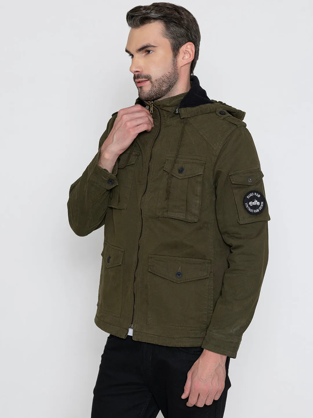 HUNTER GREEN DETACHABLE HOODED JACKET.