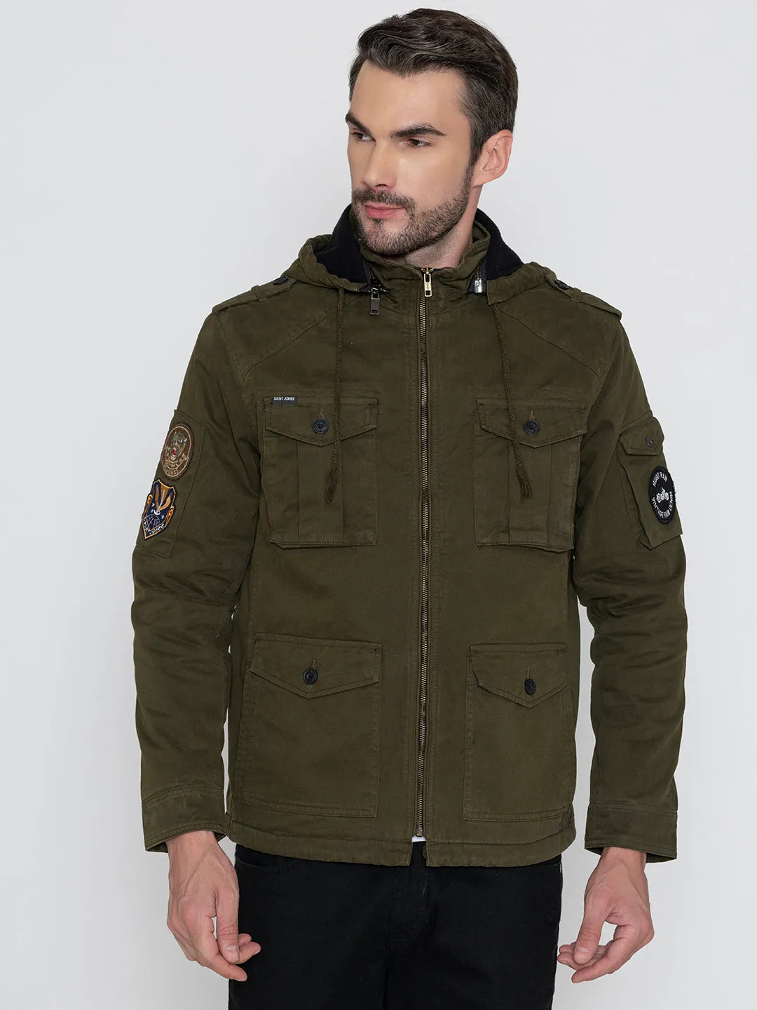 HUNTER GREEN DETACHABLE HOODED JACKET.