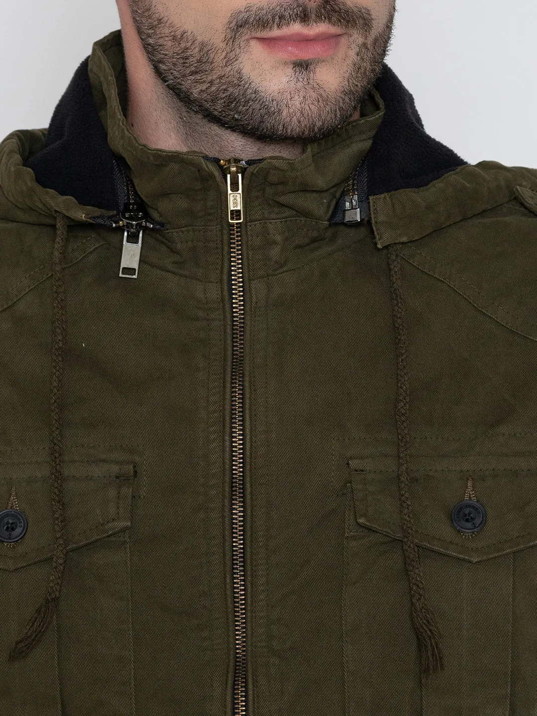 HUNTER GREEN DETACHABLE HOODED JACKET.