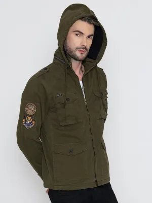 HUNTER GREEN DETACHABLE HOODED JACKET.