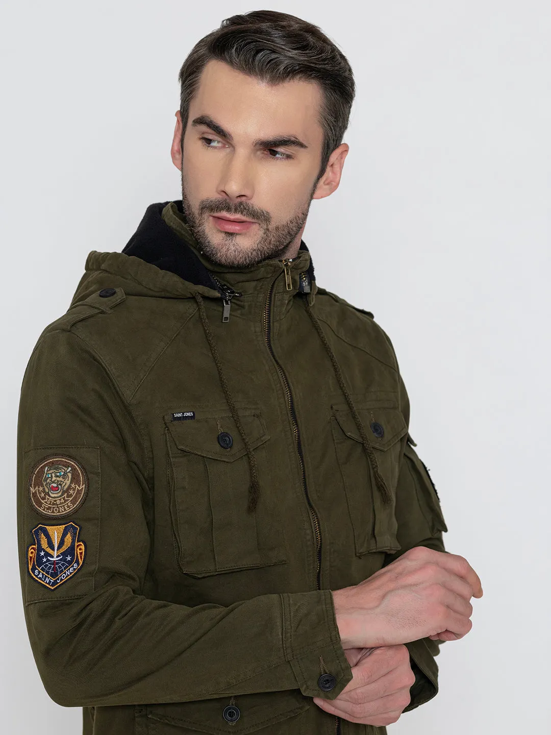 HUNTER GREEN DETACHABLE HOODED JACKET.