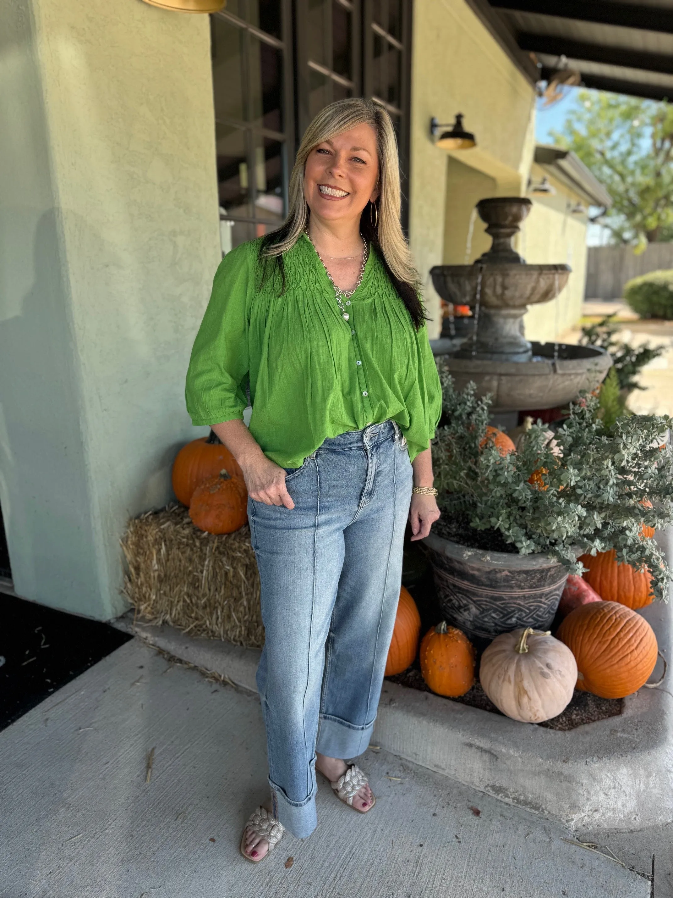 Ivy Jane Smocked Yoke Top in Green