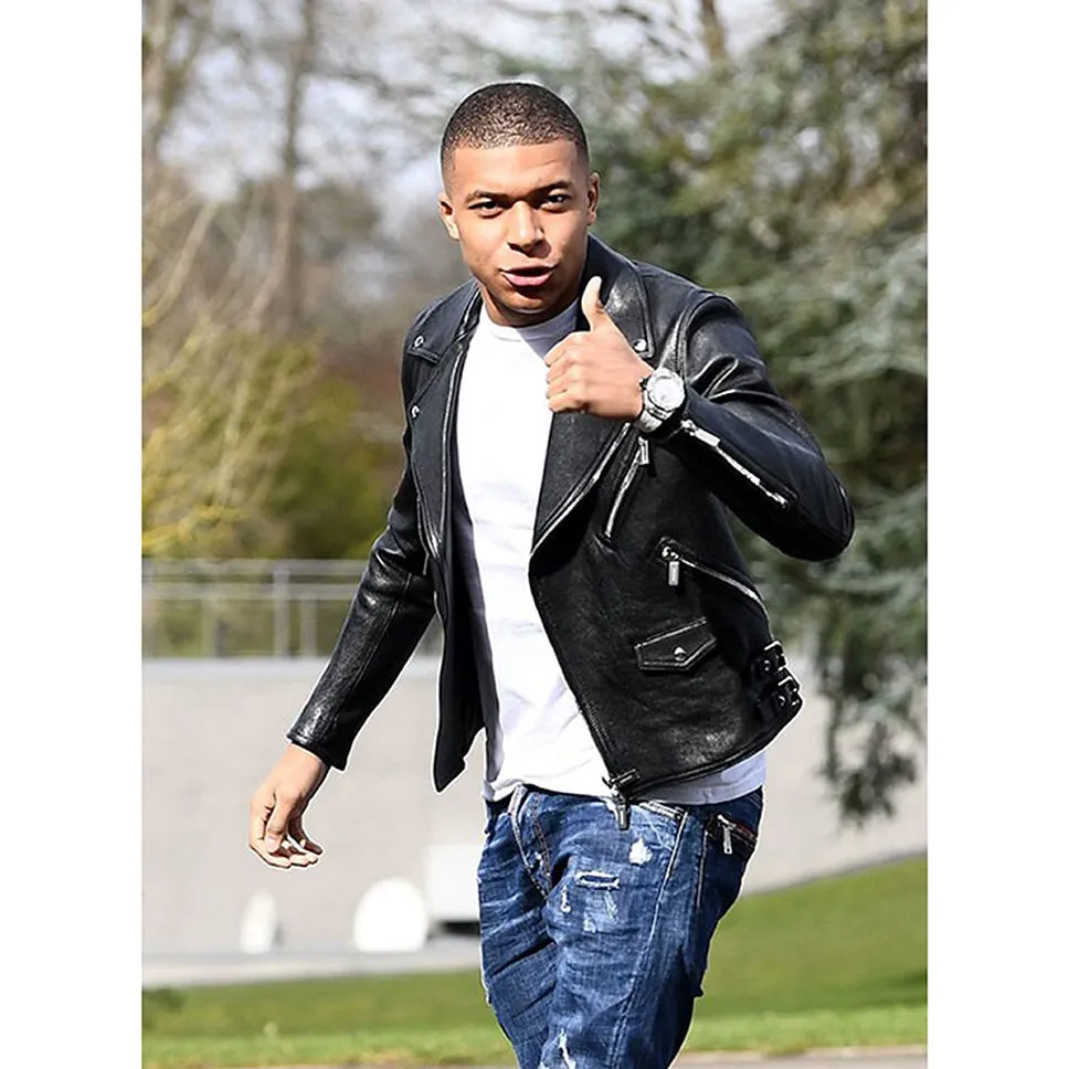 Kylian Mbappe Genuine Leather Jacket Black