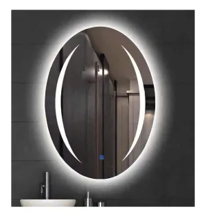 LAXMI Glass Shop Wall Mounted Led Touch Sensor Mirror with Aluminum Frame | LED Illuminated Modern Design Vanity Oval Mirror for Bedroom, Bathroom & Makeup Room (24inch x 24inch)