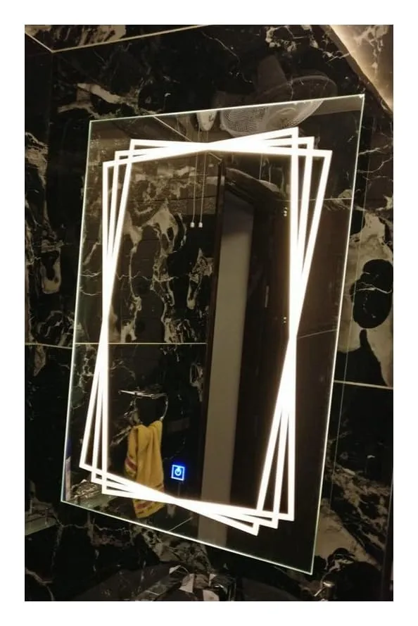 LAXMI Glass Shop Wall Mounted Led Touch Sensor Mirror with Aluminum Frame | LED Illuminated Modern Vanity Rectangle Mirror for Bathroom, Bedroom & Makeup Room (24inch x 24inch) Model-10