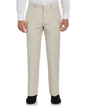 Linen-Blend Flat Front Pants - Khaki