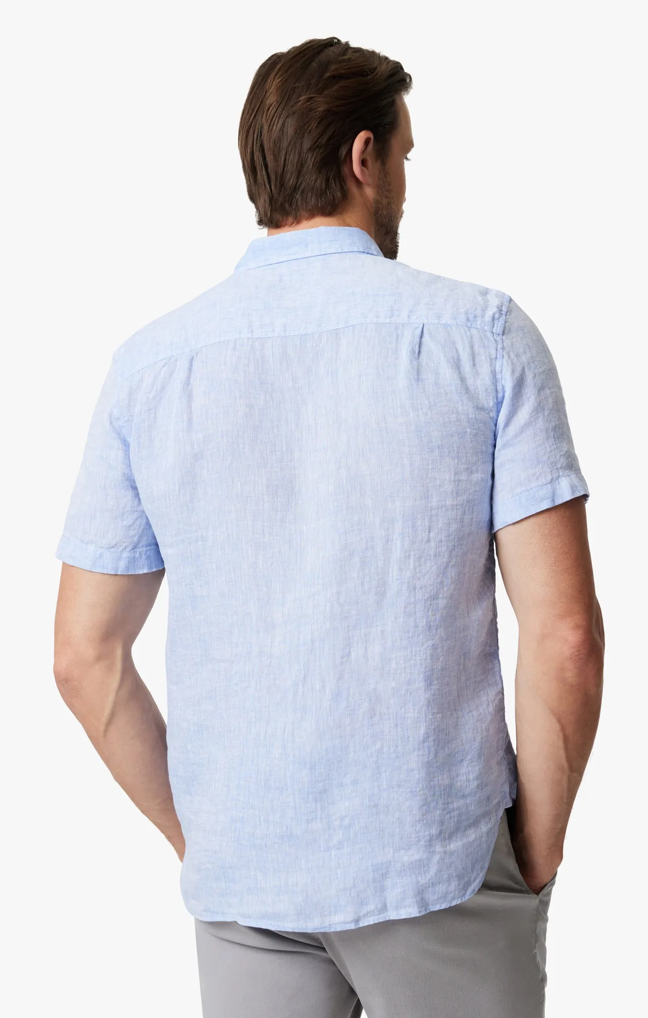 Linen Short Sleeve Shirt In Hawaiian Ocean