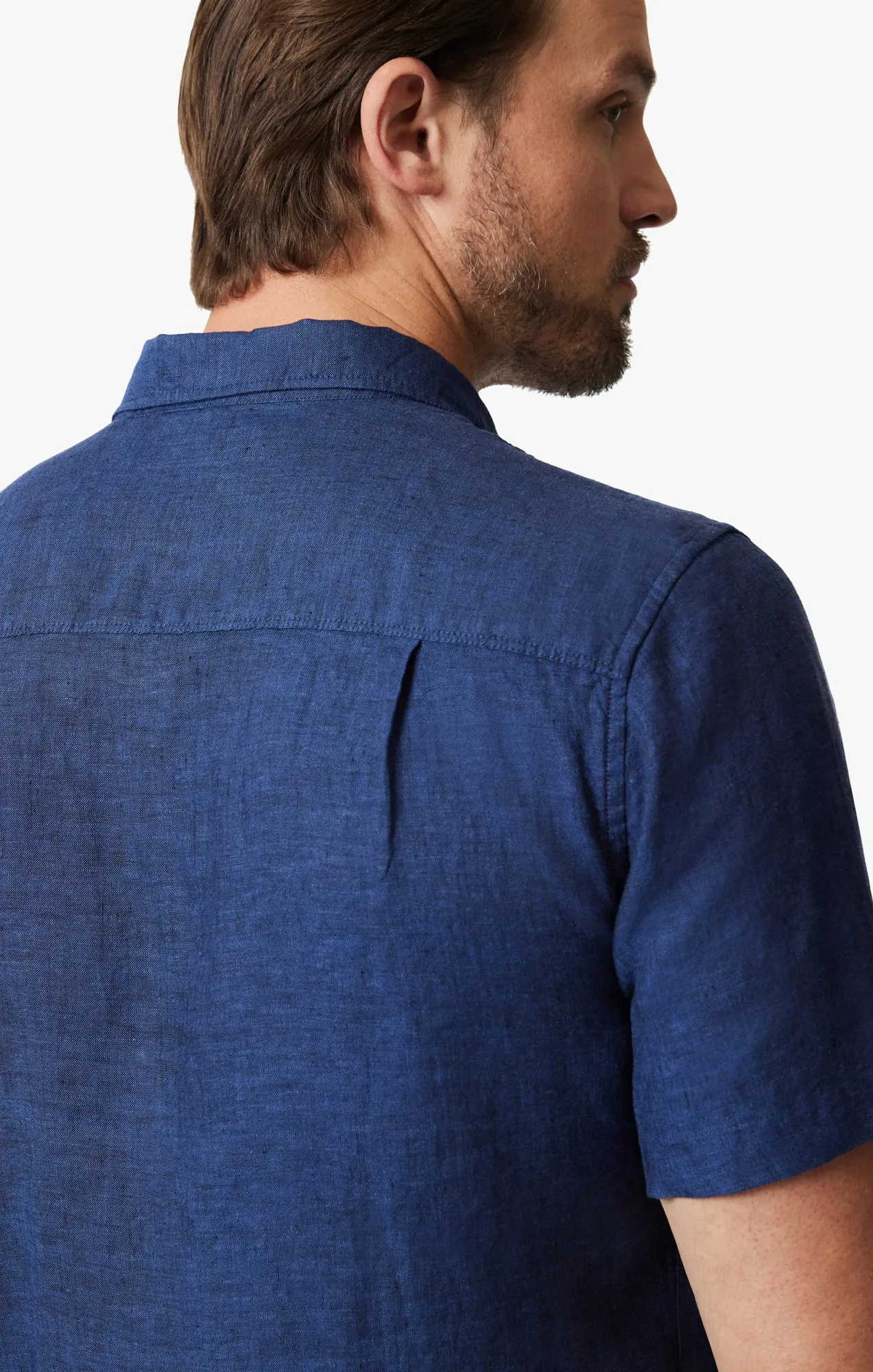 Linen Short Sleeve Shirt In Indigo